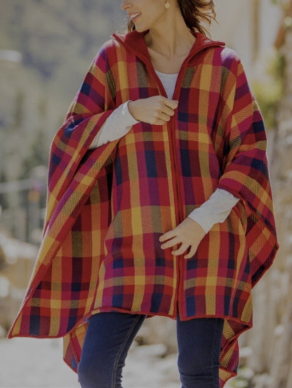 Gorgeous Novica Cuzco Sunset Colorful Alpaca Blend Poncho from Peru "Explore" OS